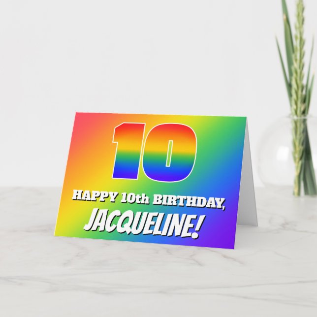 Carte 10e anniversaire : Motif Rainbow multicolore # 10 (Devant)