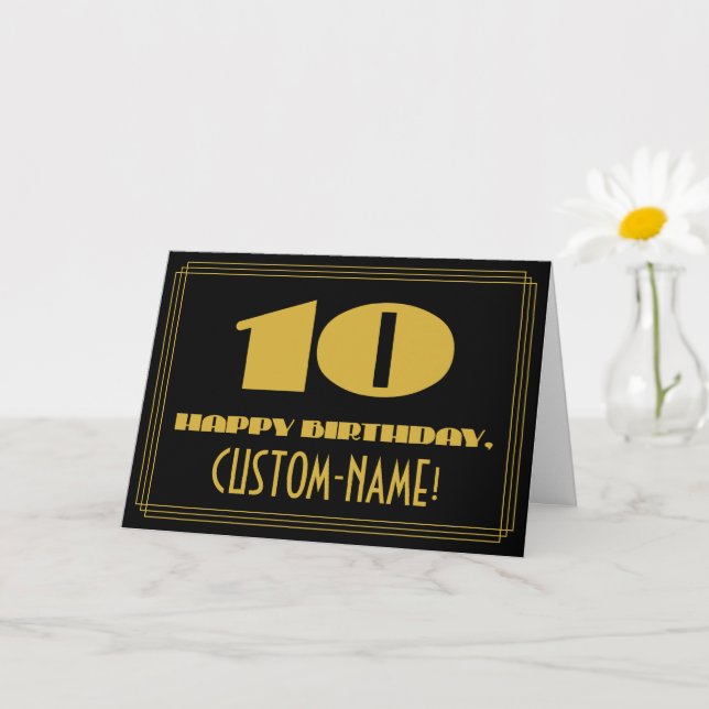 Carte 10e anniversaire : Nom + Art Déco Inspiré Look "10 (Petite plante)