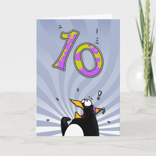 Carte 10e anniversaire - Penguin Surprise (Devant)