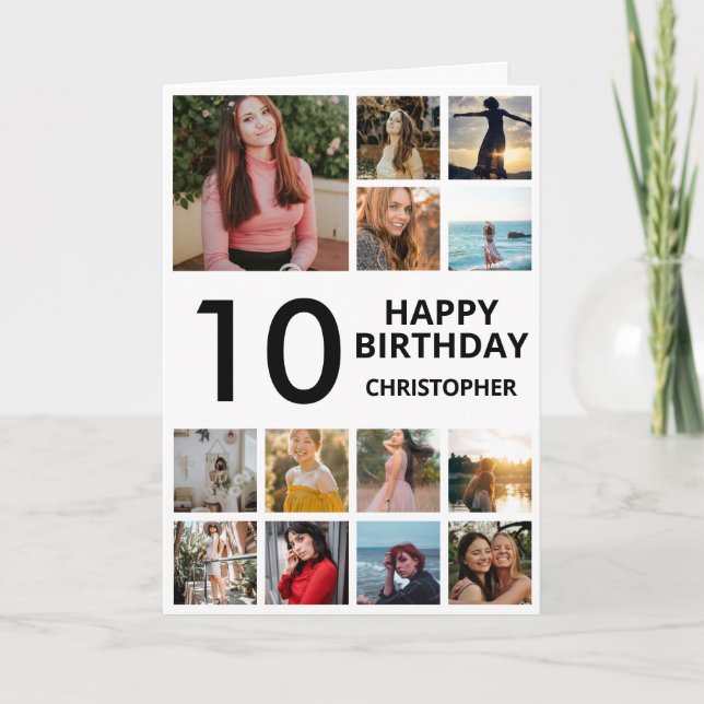 Carte 10e anniversaire Photo Collage 13 Photos Noir Blan (Devant)