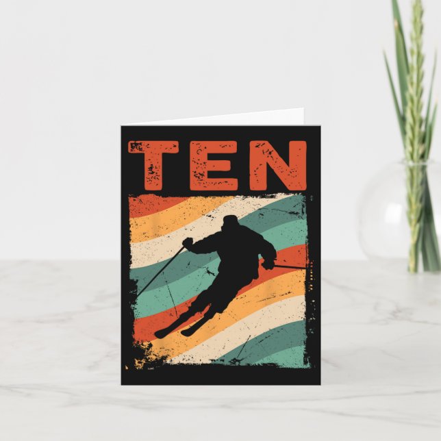 Carte 10e anniversaire Retro Ski Ski 10 ans Garçons Gi (Devant)