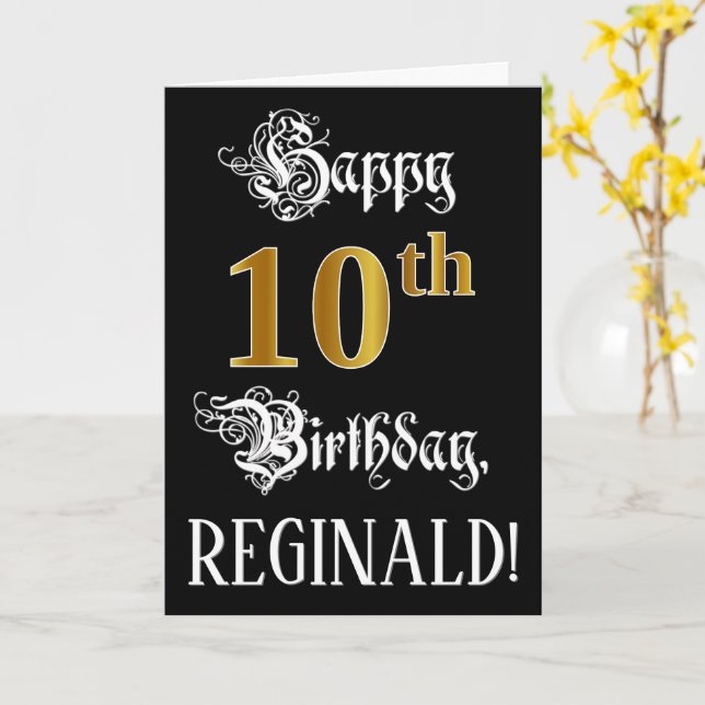 Carte 10e anniversaire — Script fantaisie; look or Faux; (Fleur jaune)
