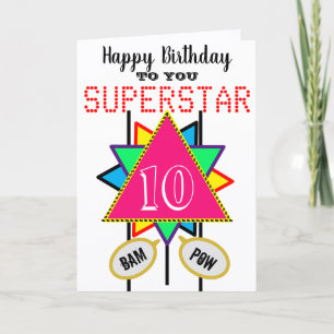 Carte 10e Anniversaire Superstar Triangle Rose Tout Âge