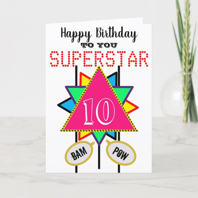 Carte 10e Anniversaire Superstar Triangle Rose Tout Âge (Devant)