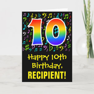 Carte 10e anniversaire : Symboles de musique colorée + A