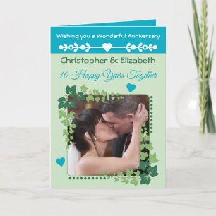 Carte 10ème anniversaire de Tin photo vert azure