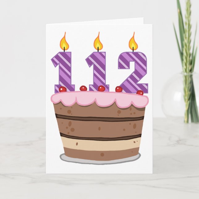 Carte 112 ans sur gâteau d'anniversaire (Devant)