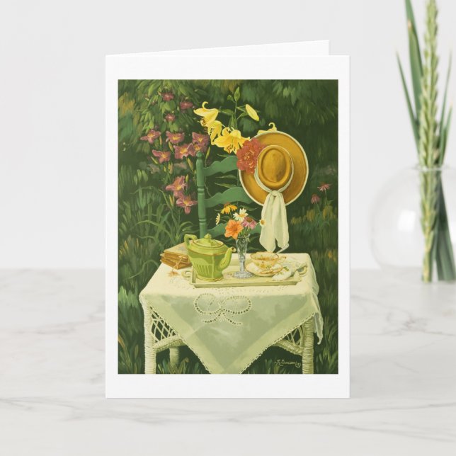 Carte 1144 Tea Time in Garden Greeting Card (Devant)