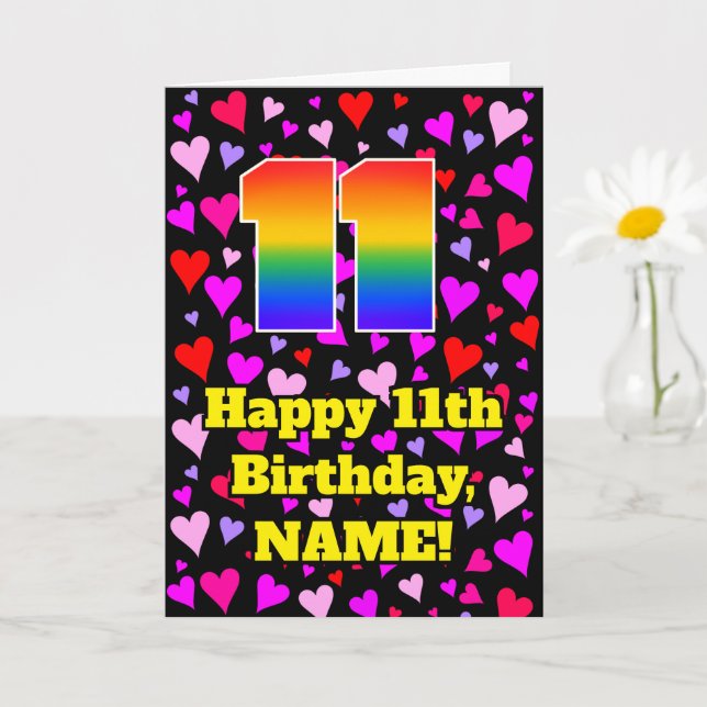 Carte 11e anniversaire : Amour Hearts Motif, Arc-en-ciel (Petite plante)