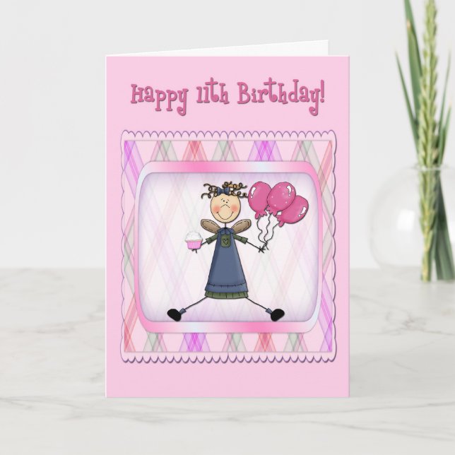 Carte 11e anniversaire Ange rose (Devant)