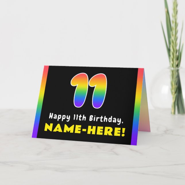 Carte 11e anniversaire : Arc-en-ciel coloré # 11, Nom pe (Devant)