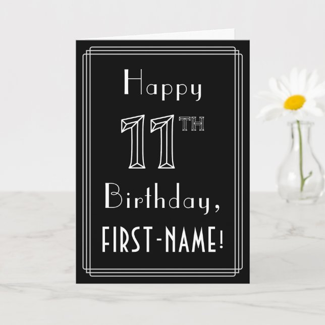 Carte 11e anniversaire : Art Déco Style # 11 & Nom perso (Petite plante)