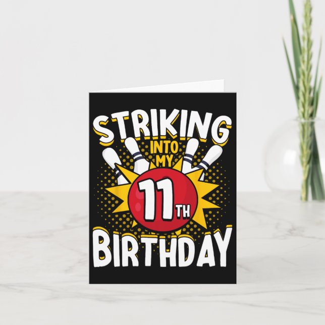 Carte 11e Anniversaire Bowling Thème Frapper En Annivers (Devant)