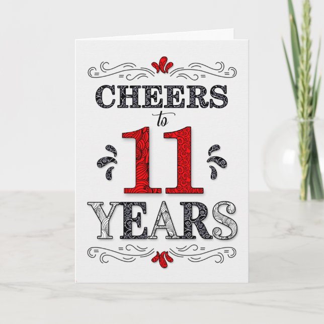 Carte 11e anniversaire Cheers en rouge blanc noir Motif (Devant)
