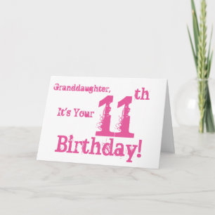Carte 11e anniversaire de la petite-fille en rose.