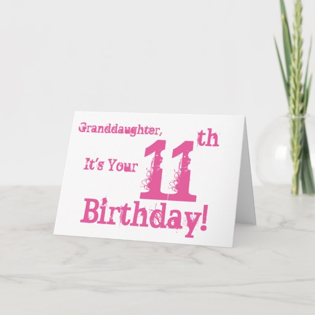 Carte 11e anniversaire de la petite-fille en rose. (Devant)