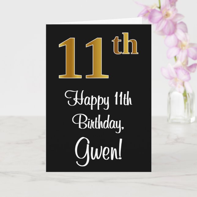 Carte 11e anniversaire ~ Elégant Luxueux Faux Gold Look  (Orchidée)