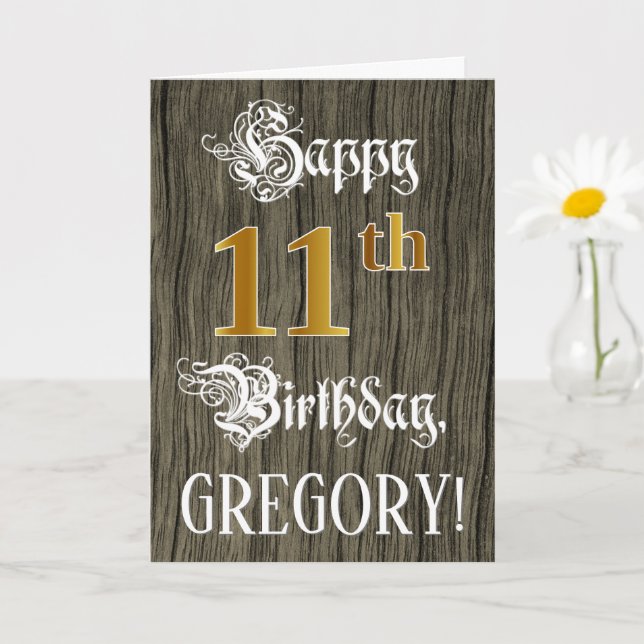 Carte 11e anniversaire : Faux Gold Look + Faux Wood Moti (Petite plante)