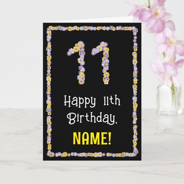 Carte 11e anniversaire : Floral Flowers Numéro, Nom pers (Orchidée)