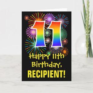 Carte 11e anniversaire : Fun Motif Fireworks + Rainbow 1