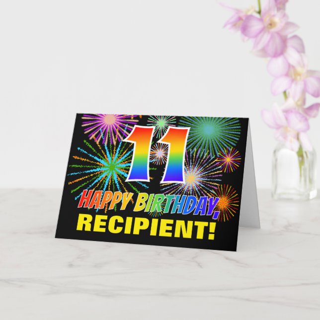 Carte 11e anniversaire : Gras, Amusants, Feu d'artifice, (Orchidée)