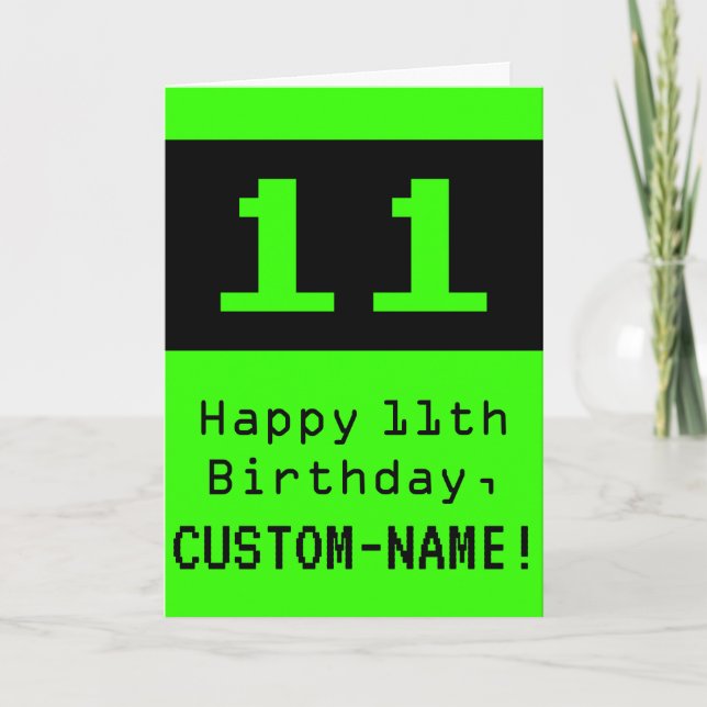 Carte 11e anniversaire : Nerdy / Geeky Style "11" et Nom (Devant)
