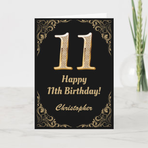 Carte 11e anniversaire Parties scintillant noir et or ca