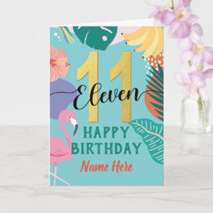 Carte 11e anniversaire Pastel tropical Pastel Nom du Fla