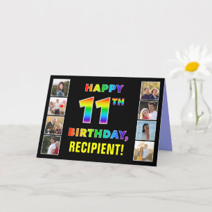 Carte 11e anniversaire : Rainbow Text, Custom Photos & N