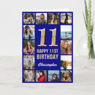 Carte 11e Joyeux Anniversaire Marine Bleu & Gold Photo C