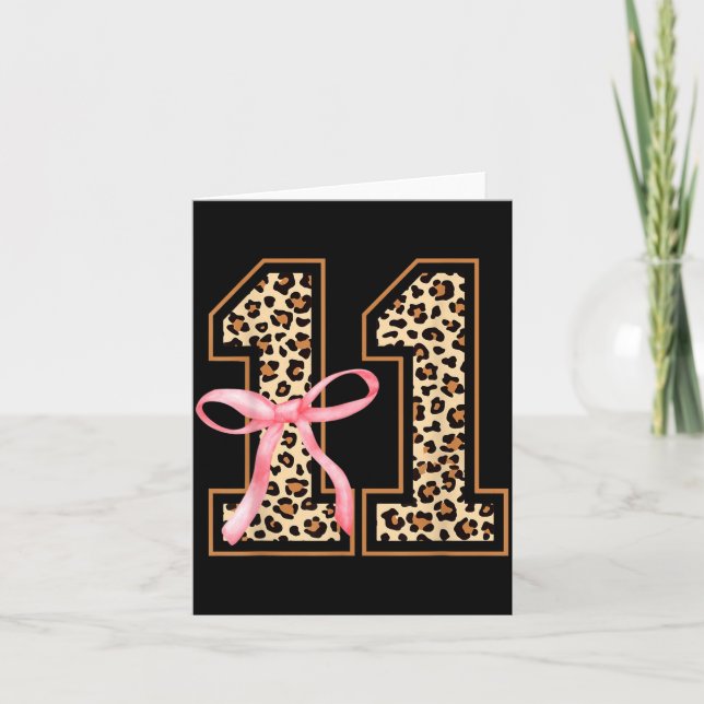 Carte 11th Birthday Girl Nk Coquette Bow Leopard 11 Year (Devant)