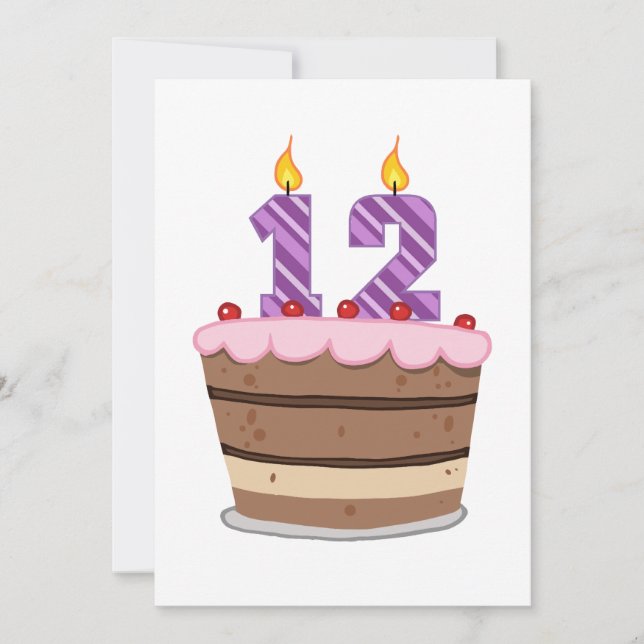 Carte 12 ans sur le gâteau d'anniversaire (Devant)