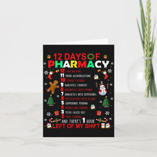Carte 12 Days Of Pharmacy Funny Christmas Pharmacist Tec (Devant)