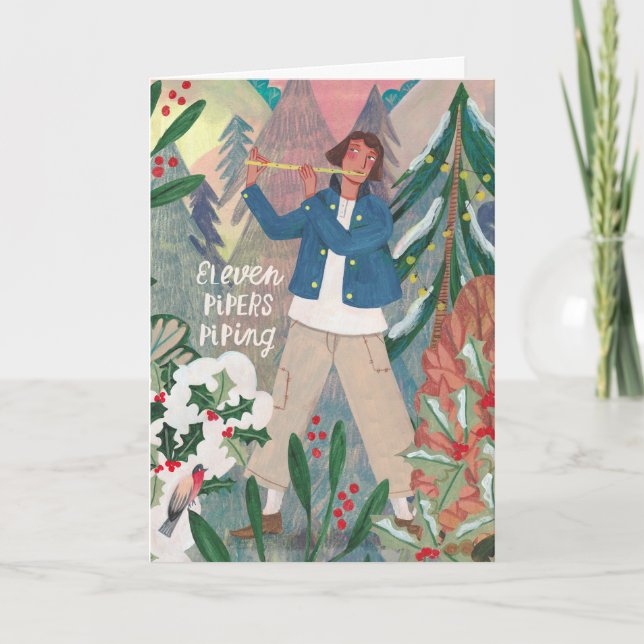 Carte 12 jours mignons de Noël onze pipers piping (Devant)