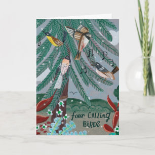 Carte 12 jours mignons de Noël quatre oiseaux appelant