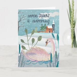 Carte 12 jours mignons de Noël Sept Cygnes Natation