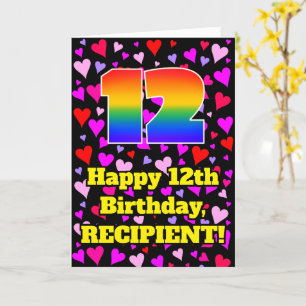 Carte 12e anniversaire : Amour Hearts Motif, Arc-en-ciel