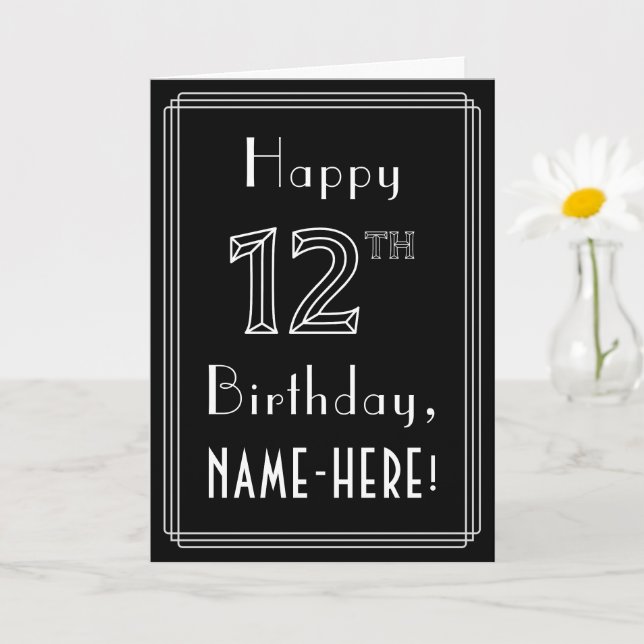 Carte 12e anniversaire : Art Déco Style # 12 & Nom perso (Petite plante)