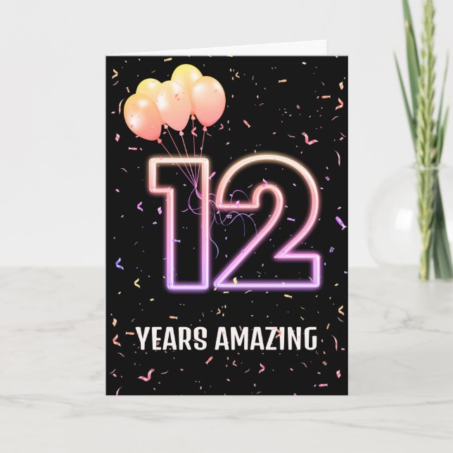 Carte 12e anniversaire Ballons et Confetti (Devant)