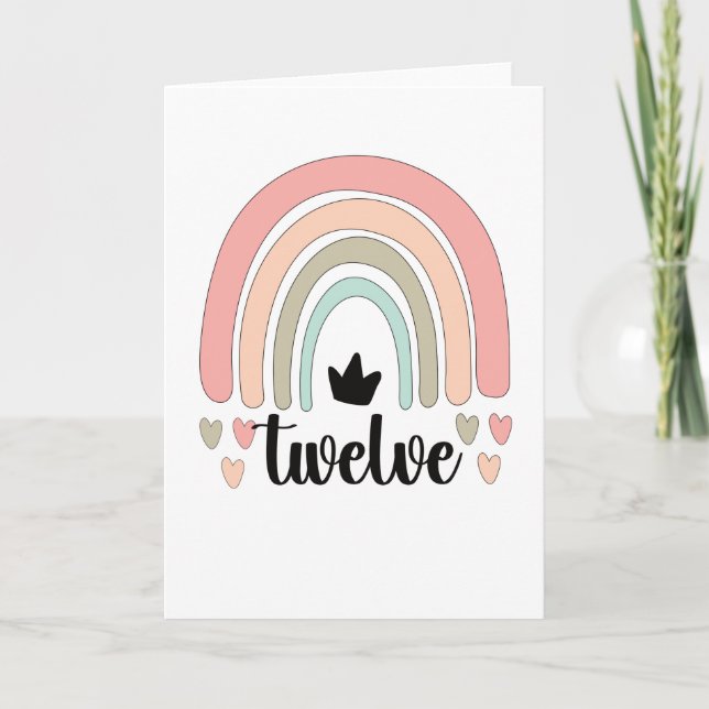 Carte 12e anniversaire Boho Rainbow Party Enfants 12 ans (Devant)