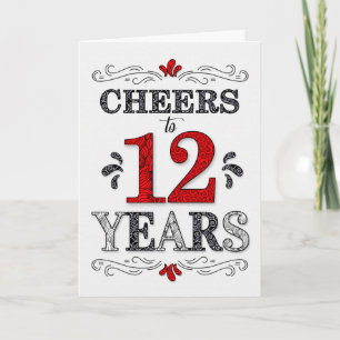 Carte 12e anniversaire Cheers en rouge blanc noir Motif