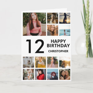 Carte 12e anniversaire Collage photo 13 photos noir blan