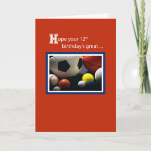Carte 12e Anniversaire de tous les sports, Balls, Rouge