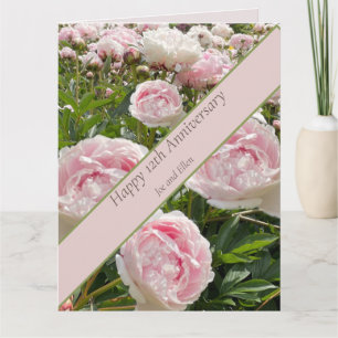 Carte 12e anniversaire du Mariage, fleur de pivoine