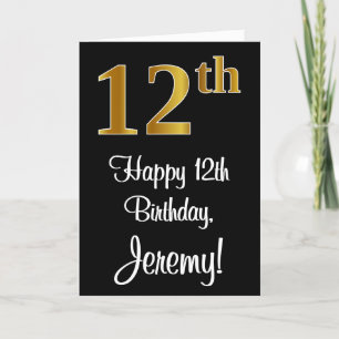Carte 12e anniversaire ~ Elégant Luxueux Faux Gold Look 