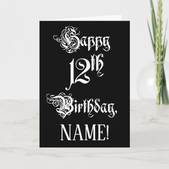 Carte 12e anniversaire : Fancy, Elegant Script + Nom per (Devant)