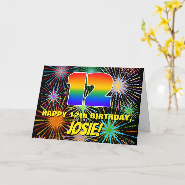Carte 12e anniversaire : Feu d'artifice festif amusant e (Fleur jaune)