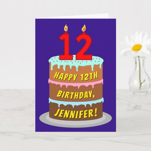 Carte 12e anniversaire : Fun Cake and Candles + Nom pers (Petite plante)