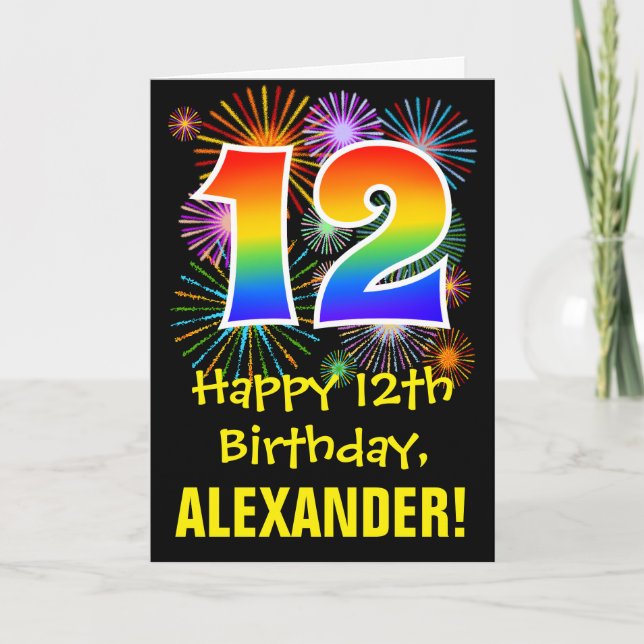 Carte 12e anniversaire : Fun Fireworks Motif + Rainbow 1 (Devant)