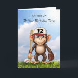 Carte 12e anniversaire Grandson Baseball Anniversaire Si<br><div class="desc">Fêtez l’anniversaire d’un enfant de 12 ans avec cette carte de baseball ludique! Un singe amusant, prêt à frapper le terrain avec sa chauve-souris et son gant, se tient sous un ciel brillant. Parfait pour les amateurs de baseball, ce design énergique et gai est un excellent moyen d'envoyer des voeux...</div>